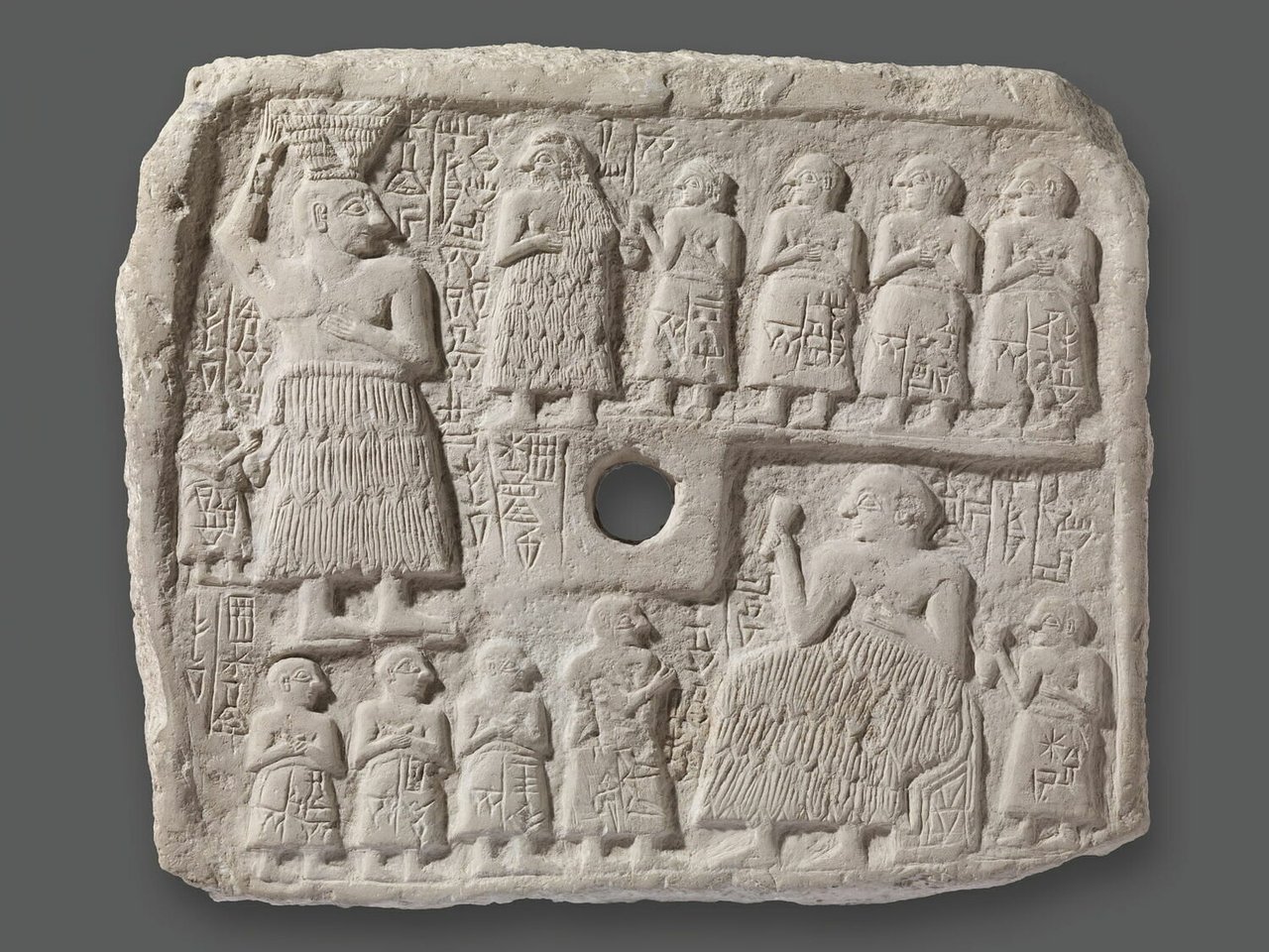 Limestone relief of Ur-Nanshe of Lagash, c. 2500 BCE, depicting the king carrying a ceremonial basket of earth for temple construction.